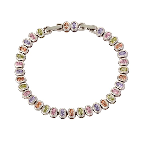 Platinum Plated Silver Tennis Bracelet Soft Crystal Hypoallergenic & Waterproof - Picture 2 of 12